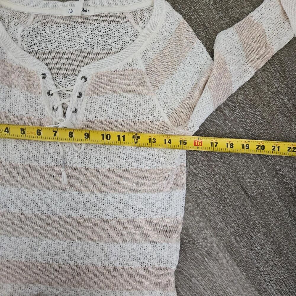 Y2K Aeropostale White Cream Striped Knit Sheer Lace Up Top Blouse - Picture 8 of 10